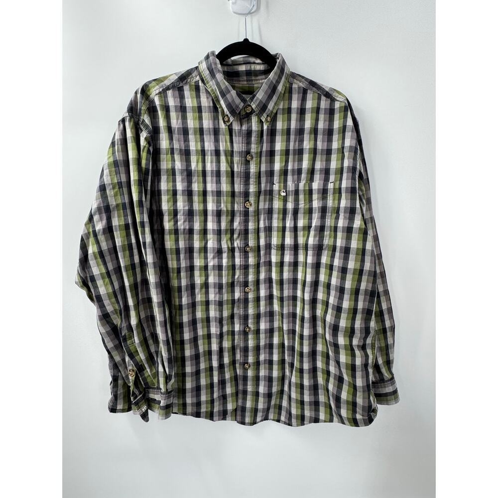 Carhartt Men's Green‎ Multi-Colored Checkered Long Sleeve Cotton Shirt Size XL